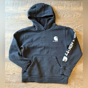 Carhartt Black Hoodie Youth Medium Pullover Logo Sleeve — Flaw Noted